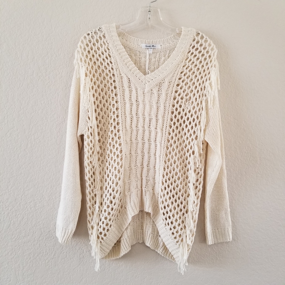 NWT Paradis Miss Ivory Fringe Crochet Sweater Size S/M